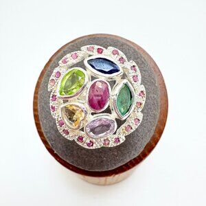 VTG Sterling Silver 925 Citrine Peridot Multi-Stone Statement Ring Size 8.5
